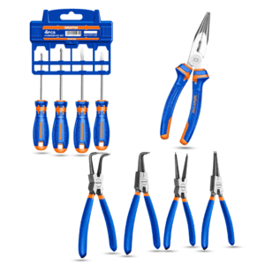 Screwdriver Set WSS1204 4PCS + 8-Inch Long Nose Pliers WPL2C08 + 4Pcs Circlip Pliers Set 7"/180mm WPS2604 WADFOW 3PCS Combo Set