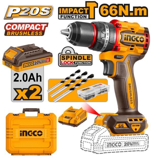 Ingco Compact Brushless Cordless Drill CIDLI20668