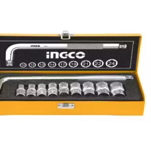 10 Pcs 1/2" Socket Set Hand Tool Kit Ingco - HKTS12101