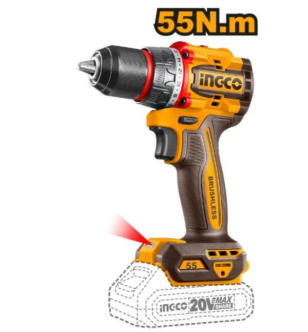 Compact Brushless Cordless Drill Ingco 20V - CDLI205581