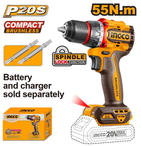 Ingco Compact Brushless Cordless Drill 20V - CDLI205581