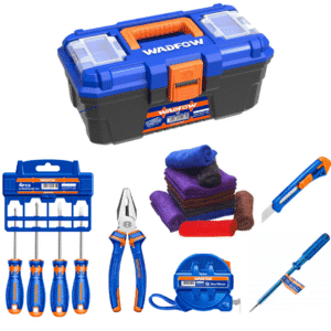 WADFOW Complete 9 Pcs Hand Tool Kit + 13'' Tool Box – Home & Workshop Essentials