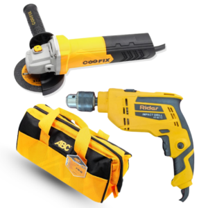 Impact Drill 650W Rider – HT-92-13+Angle Grinder 100mm With 5 Pcs Cutting Disc CF-AG010and Tools Bag 13" ABC