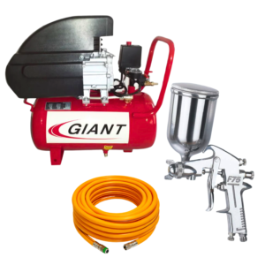 GIANT Air Compressor GA-DD24 [24L], Paint Airbrush Spray Gun F-75 and High Pressure Hose 10M