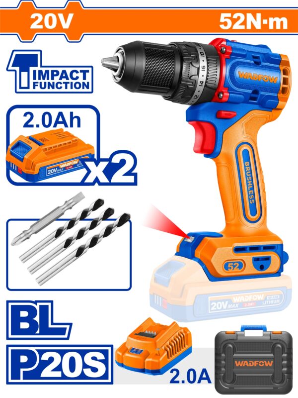 Wadfow Compact Brushless Cordless Impact Drill WCDP5281 Wadfow Compact Brushless Cordless Impact Drill WCDP5281