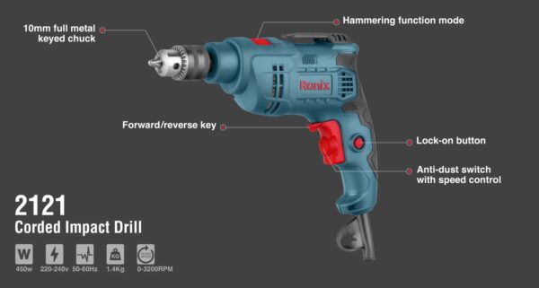 Ronix Impact Drill 10mm 450W Ronix Impact Drill 10mm 450W