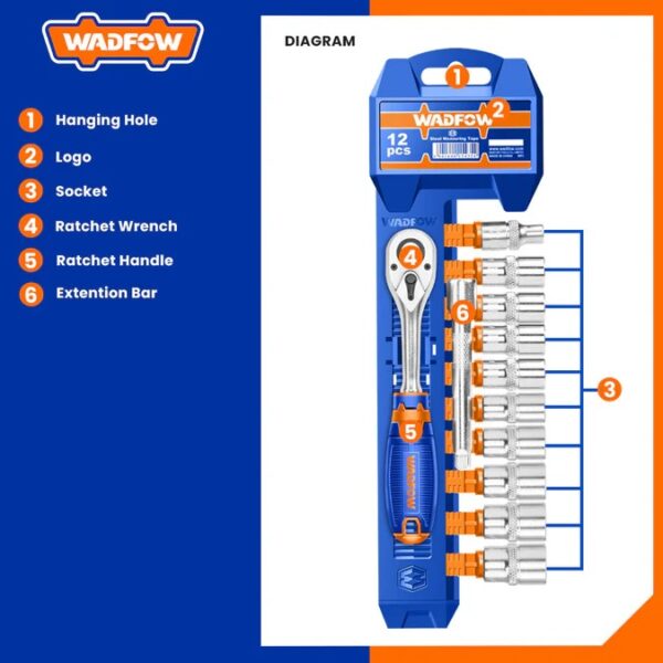 Wadfow 12 Pcs Socket Set WST2212 Diagramme Wadfow 12 Pcs Socket Set WST2212 Diagramme